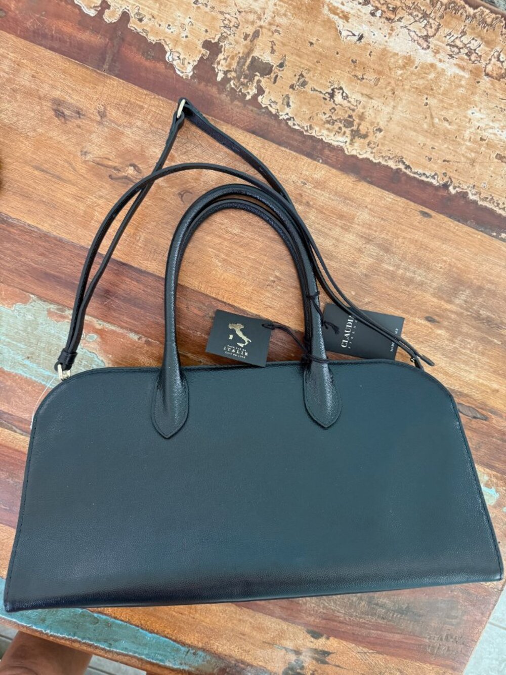 NWT Claudia Firenze East West Satchel Black Leather Bag - Picture 4 of 8